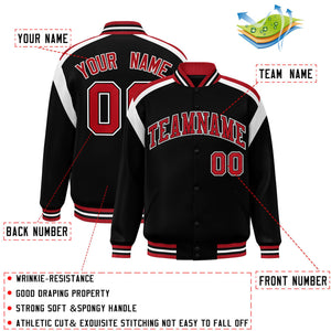 Custom Black Varsity Full-Snap Color Block Letterman Jacket