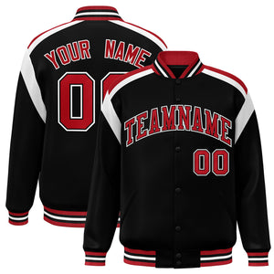 Custom Black Varsity Full-Snap Color Block Letterman Jacket