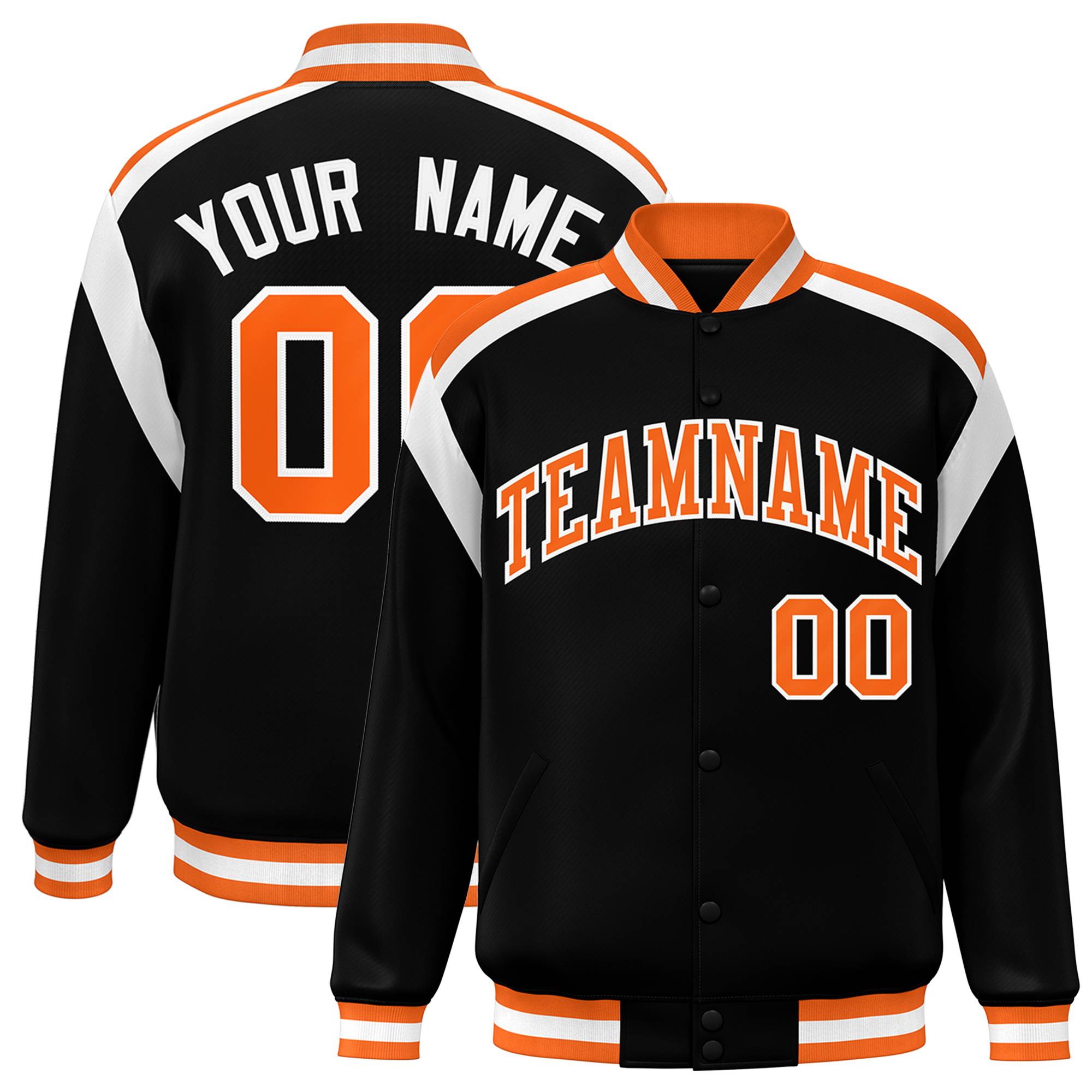 Custom Black Varsity Full-Snap Color Block Letterman Jacket