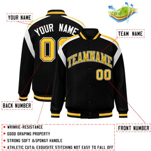 Custom Black Varsity Full-Snap Color Block Letterman Jacket