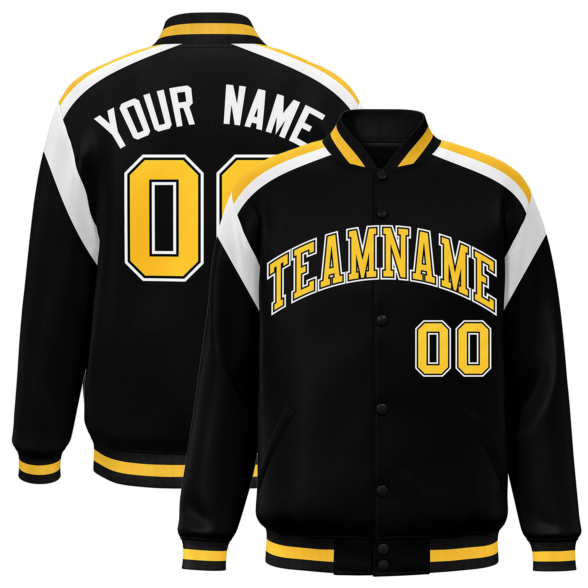 Custom Black Varsity Full-Snap Color Block Letterman Jacket