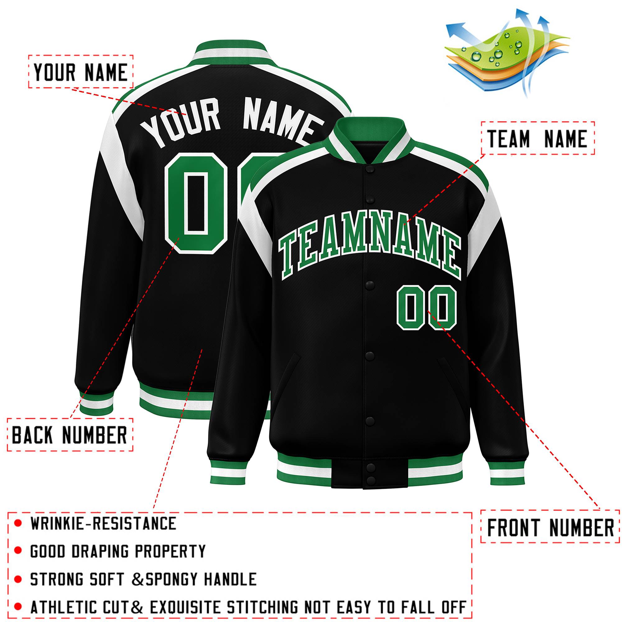 Custom Black Varsity Full-Snap Color Block Letterman Jacket