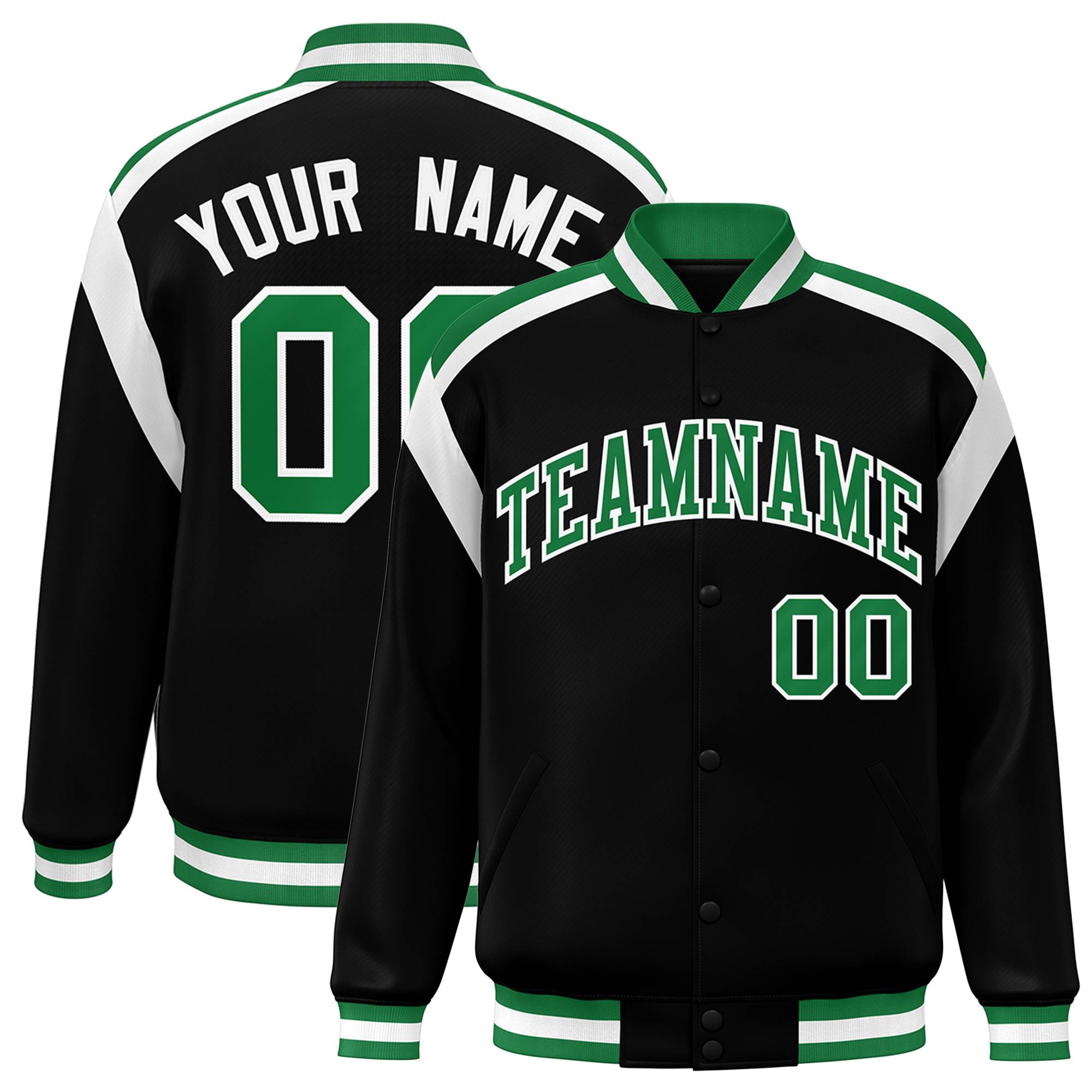 Custom Black Varsity Full-Snap Color Block Letterman Jacket