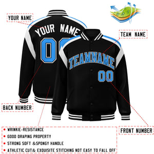 Custom Black Varsity Full-Snap Color Block Letterman Jacket