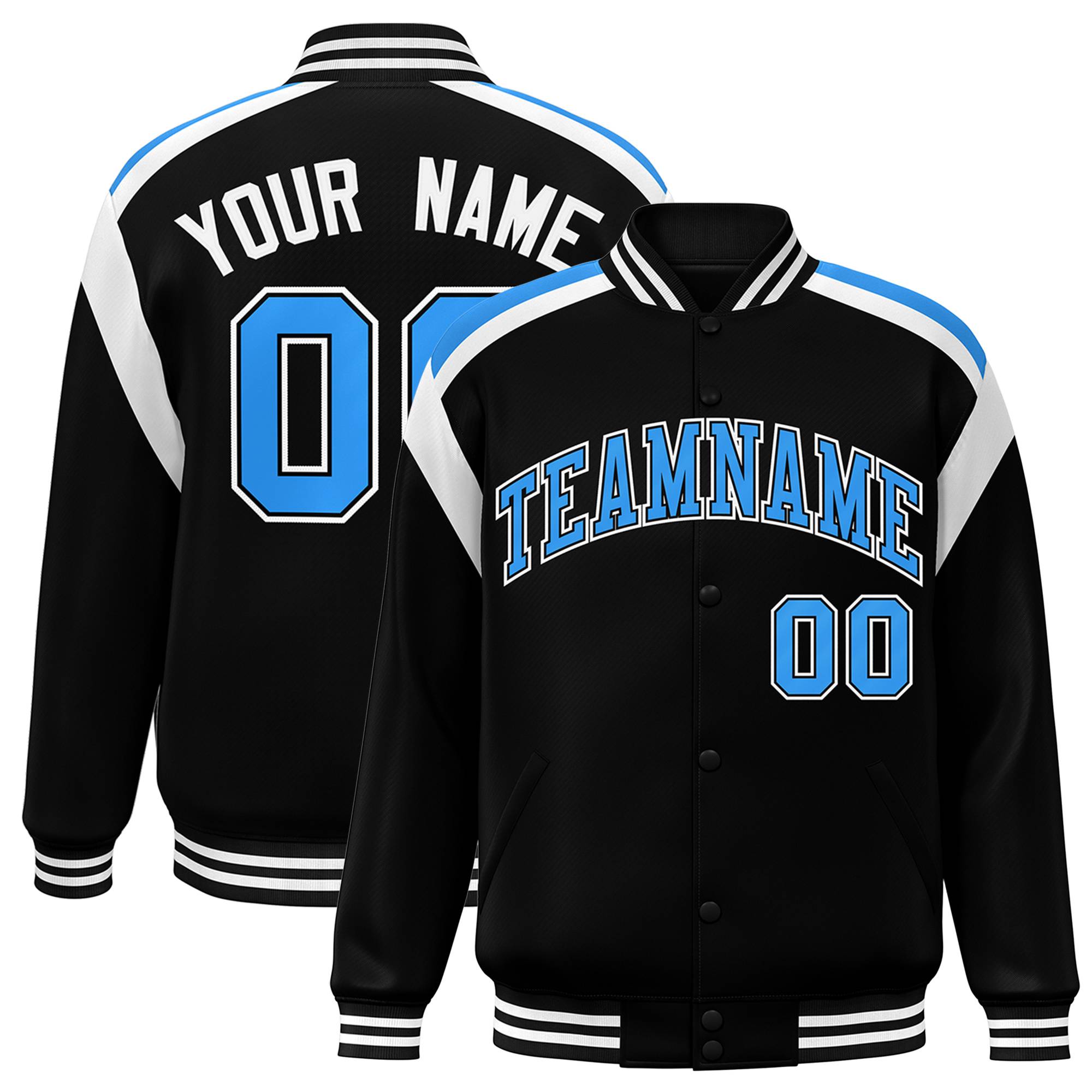 Custom Black Varsity Full-Snap Color Block Letterman Jacket