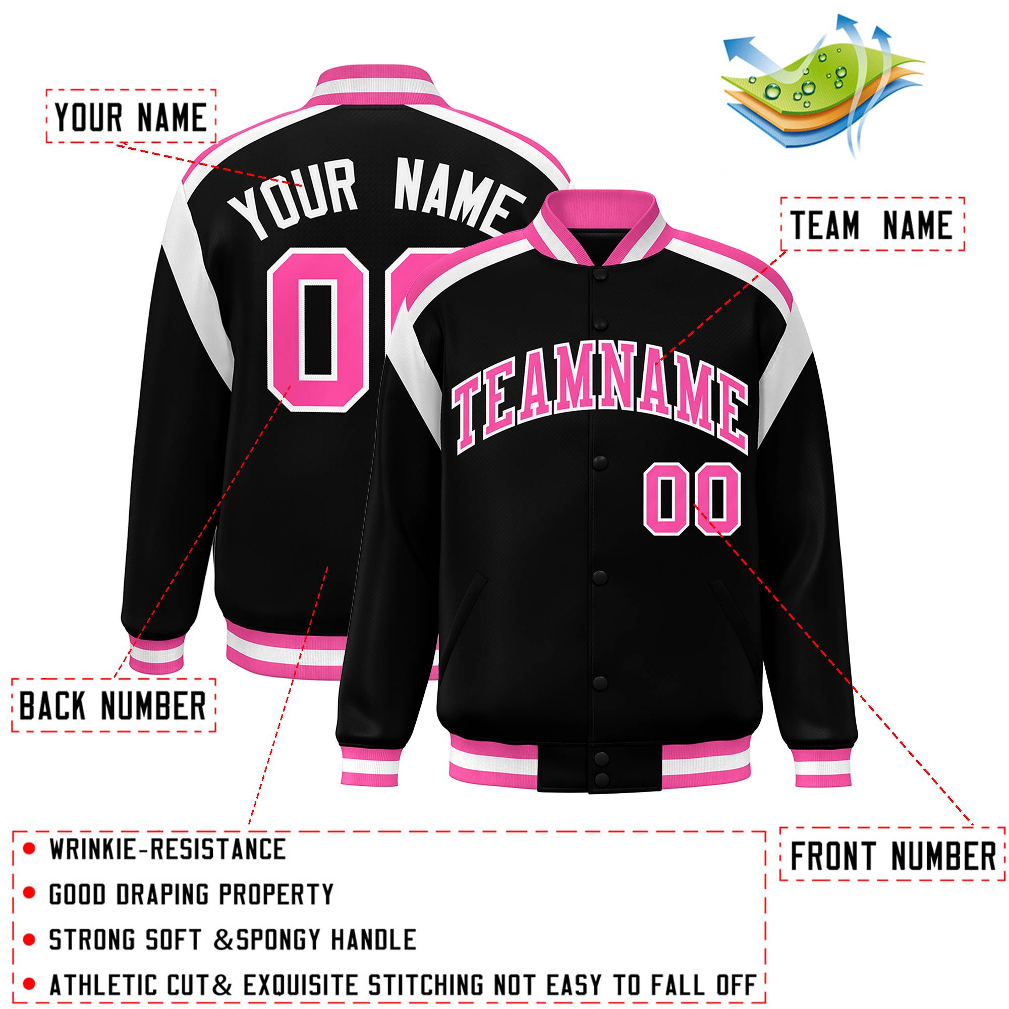 Custom Black Varsity Full-Snap Color Block Letterman Jacket