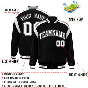 Custom Black Varsity Full-Snap Color Block Letterman Jacket