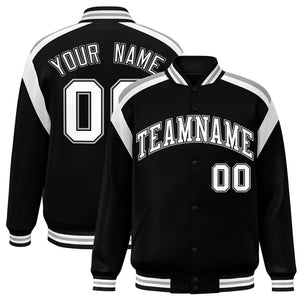 Custom Black Varsity Full-Snap Color Block Letterman Jacket