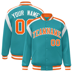 Custom Aqua Varsity Full-Snap Color Block Letterman Jacket