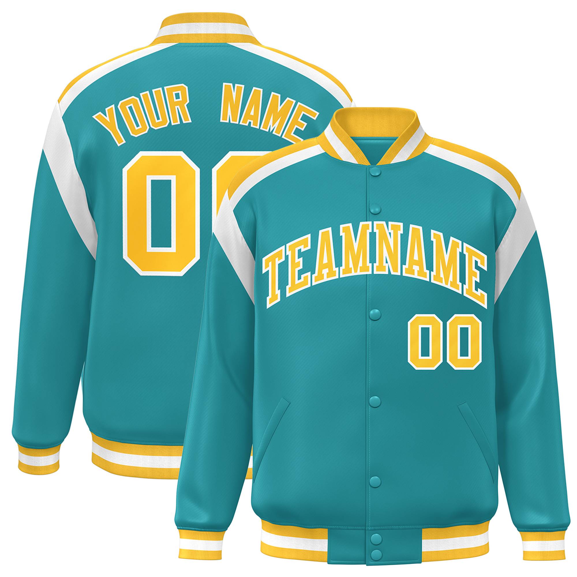 Custom Aqua Varsity Full-Snap Color Block Letterman Jacket