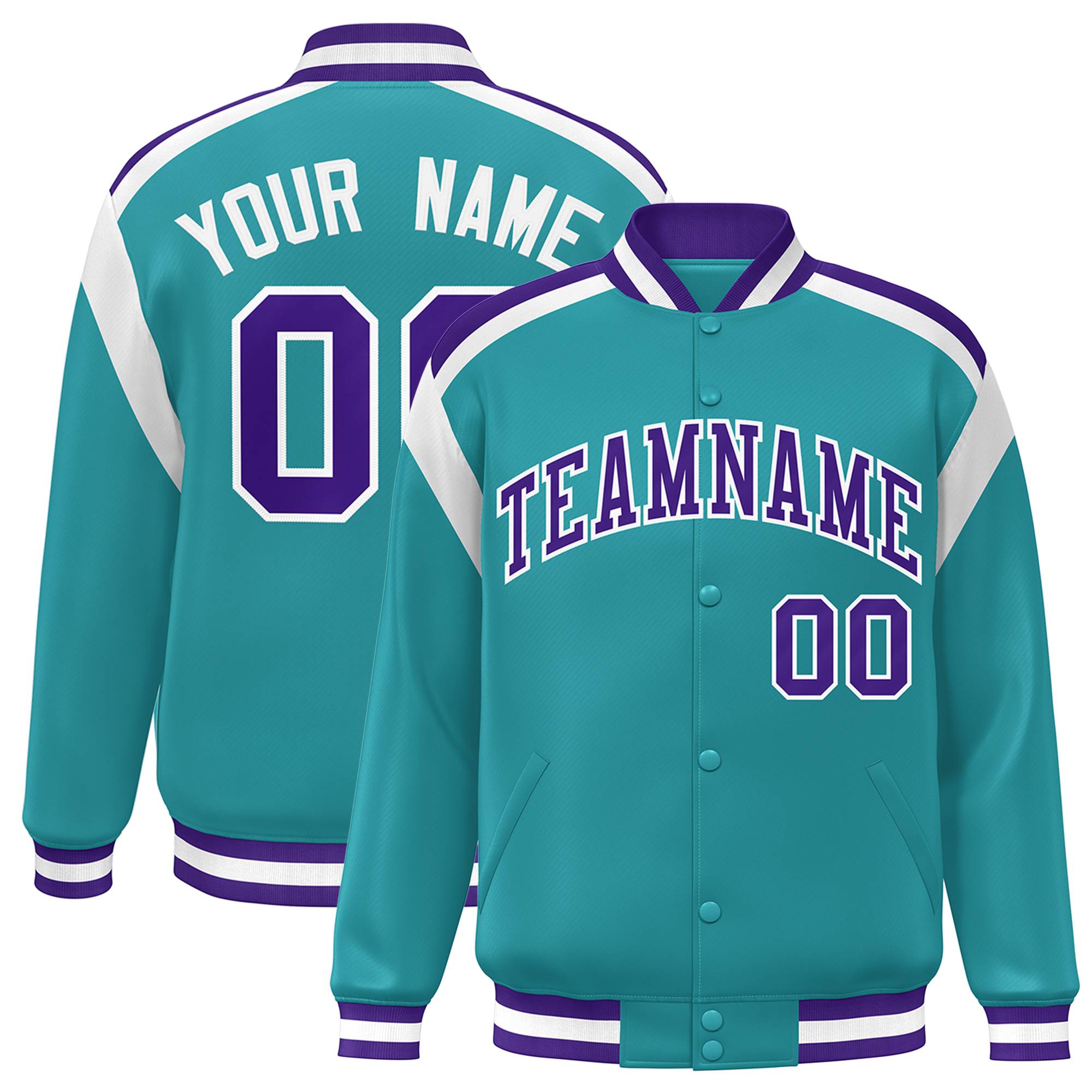 Custom Aqua Varsity Full-Snap Color Block Letterman Jacket