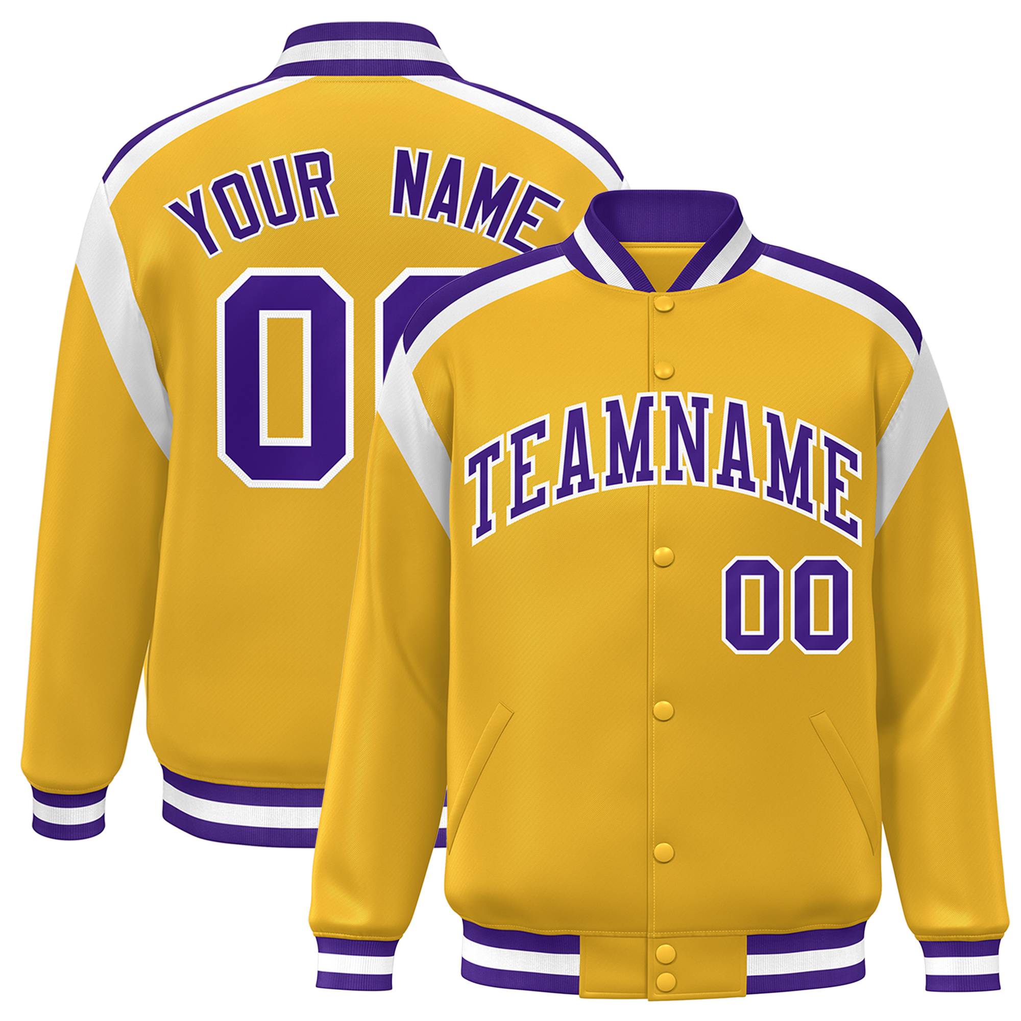 Custom Gold Varsity Full-Snap Color Block Letterman Jacket