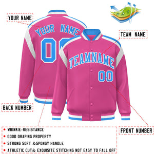 Custom Pink Varsity Full-Snap Color Block Letterman Jacket