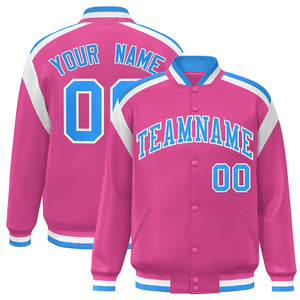 Custom Pink Varsity Full-Snap Color Block Letterman Jacket