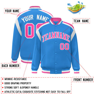 Custom Powder Blue Varsity Full-Snap Color Block Letterman Jacket