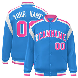 Custom Powder Blue Varsity Full-Snap Color Block Letterman Jacket