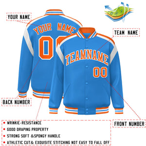 Custom Powder Blue Varsity Full-Snap Color Block Letterman Jacket