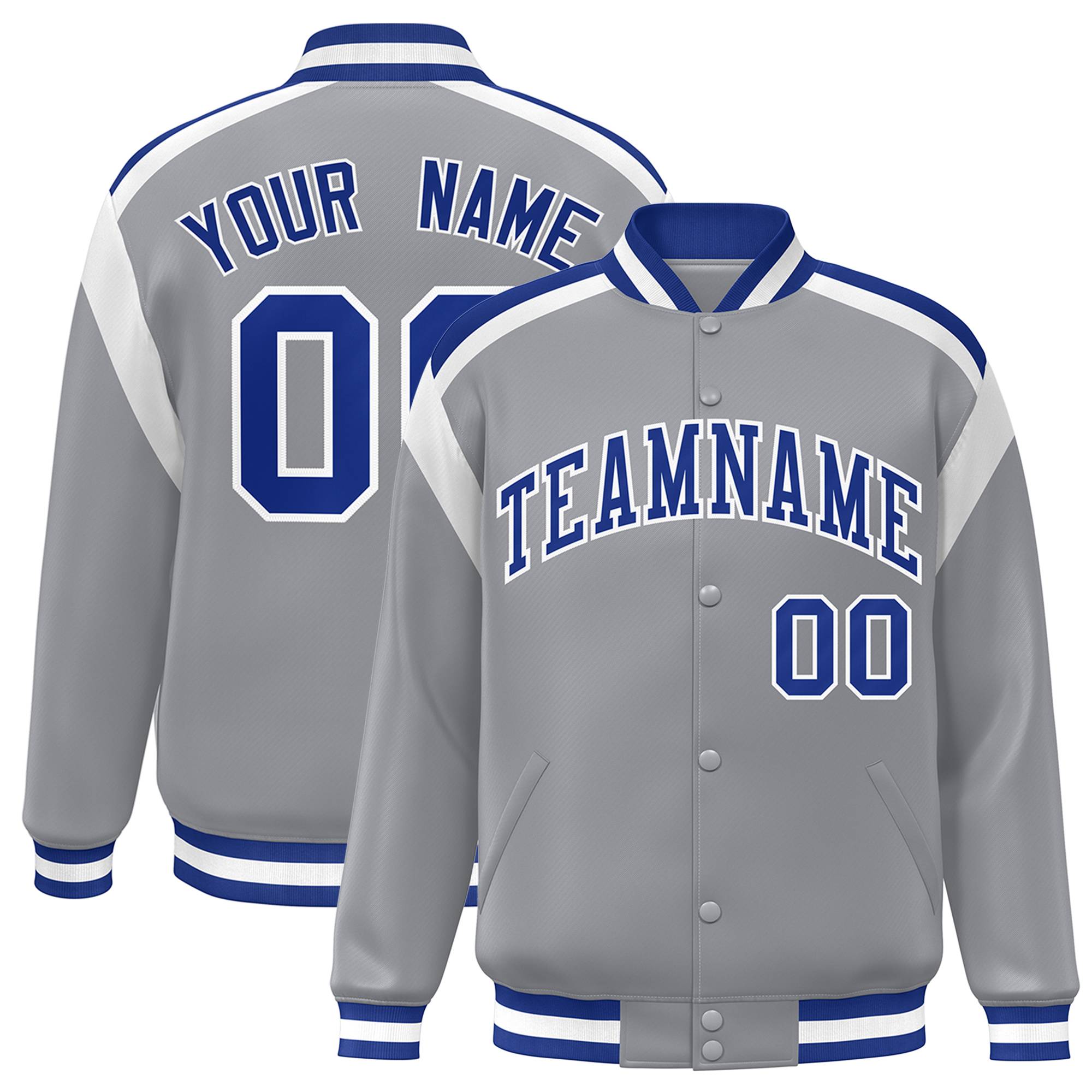 Custom Gray Varsity Full-Snap Color Block Letterman Jacket