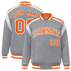 Custom Gray Varsity Full-Snap Color Block Letterman Jacket