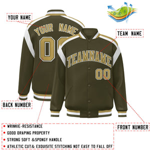 Custom Olive Varsity Full-Snap Color Block Letterman Jacket