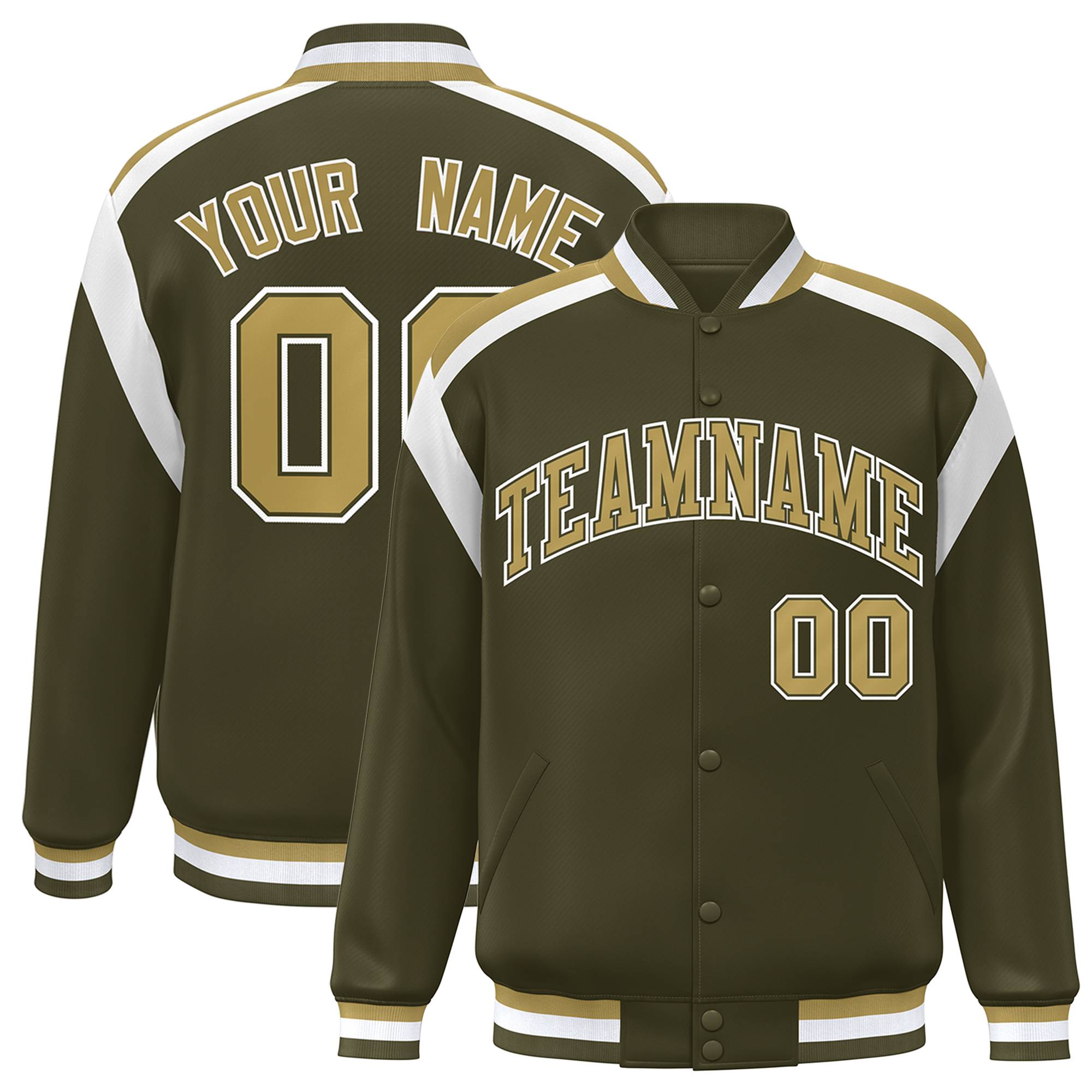 Custom Olive Varsity Full-Snap Color Block Letterman Jacket