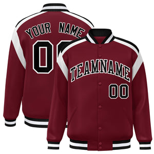 Custom Crimson Varsity Full-Snap Color Block Letterman Jacket