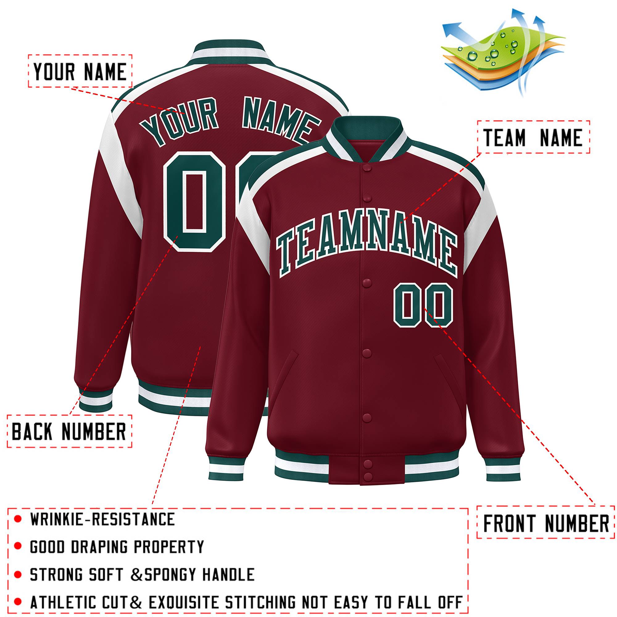 Custom Crimson Varsity Full-Snap Color Block Letterman Jacket