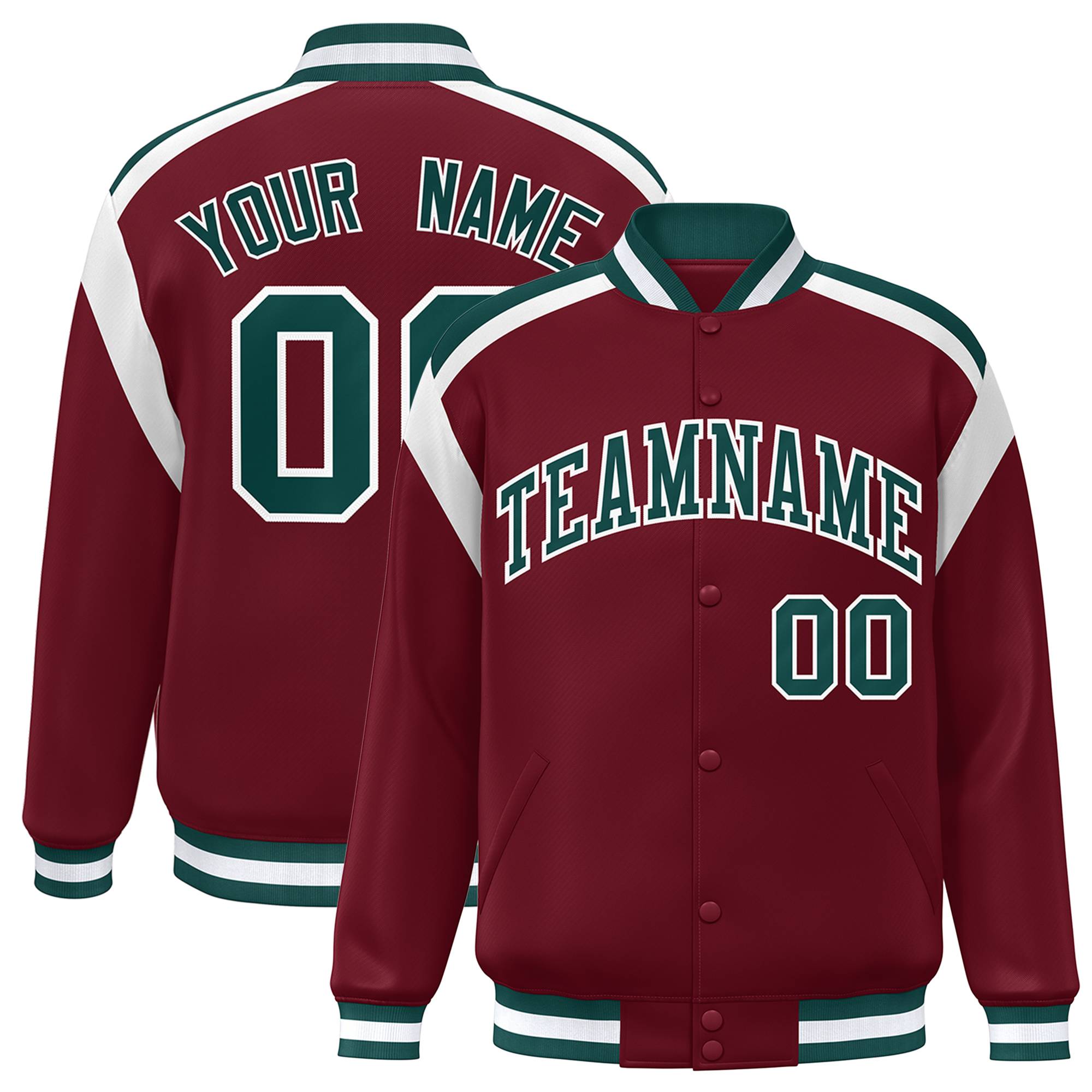 Custom Crimson Varsity Full-Snap Color Block Letterman Jacket