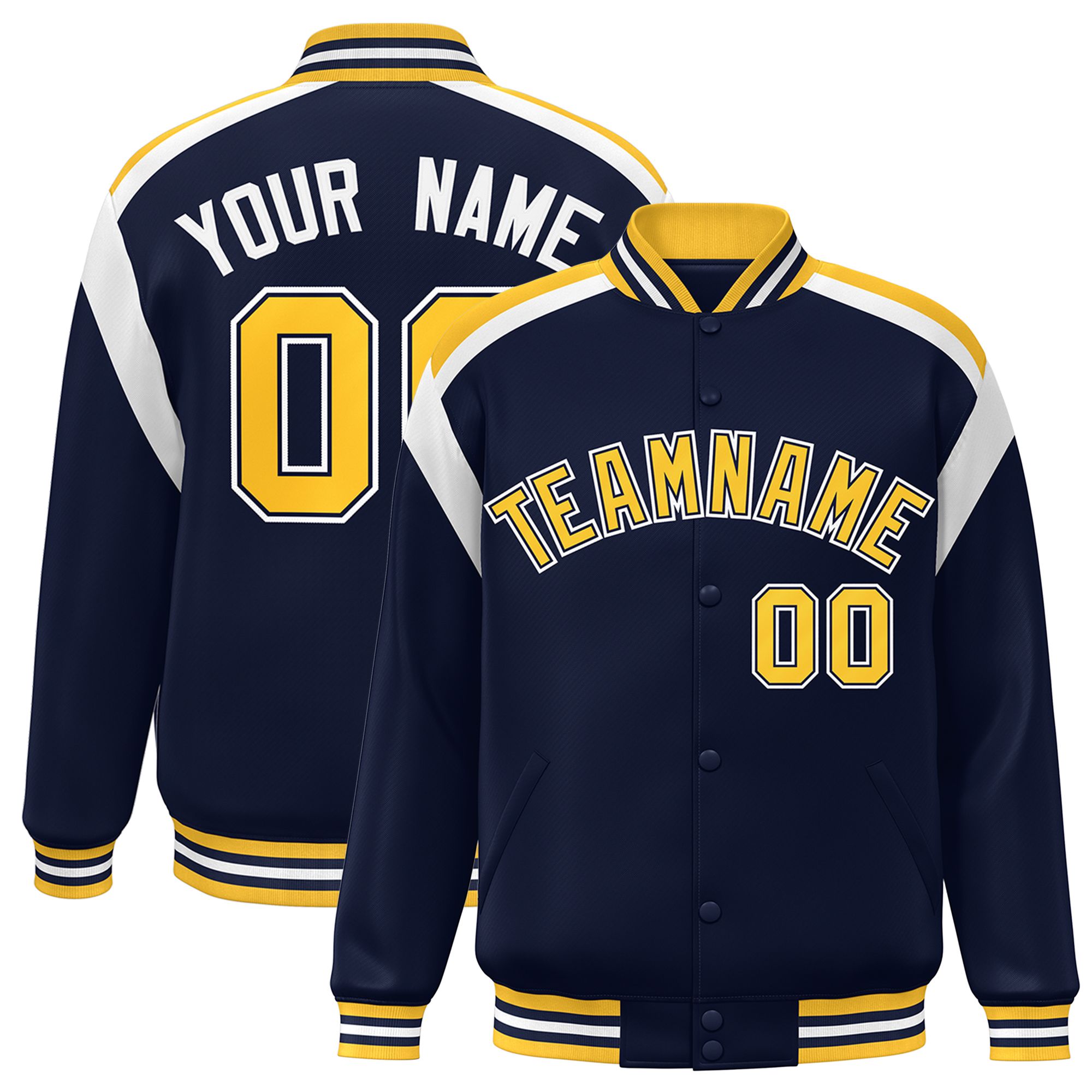 Custom Navy Varsity Full-Snap Color Block Letterman Jacket