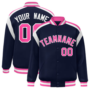 Custom Navy Varsity Full-Snap Color Block Letterman Jacket