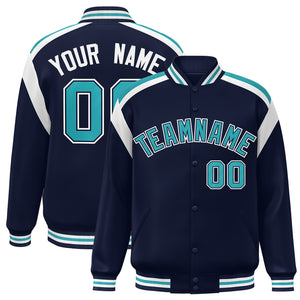 Custom Navy Varsity Full-Snap Color Block Letterman Jacket