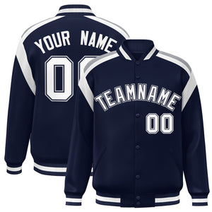 Custom Navy Varsity Full-Snap Color Block Letterman Jacket