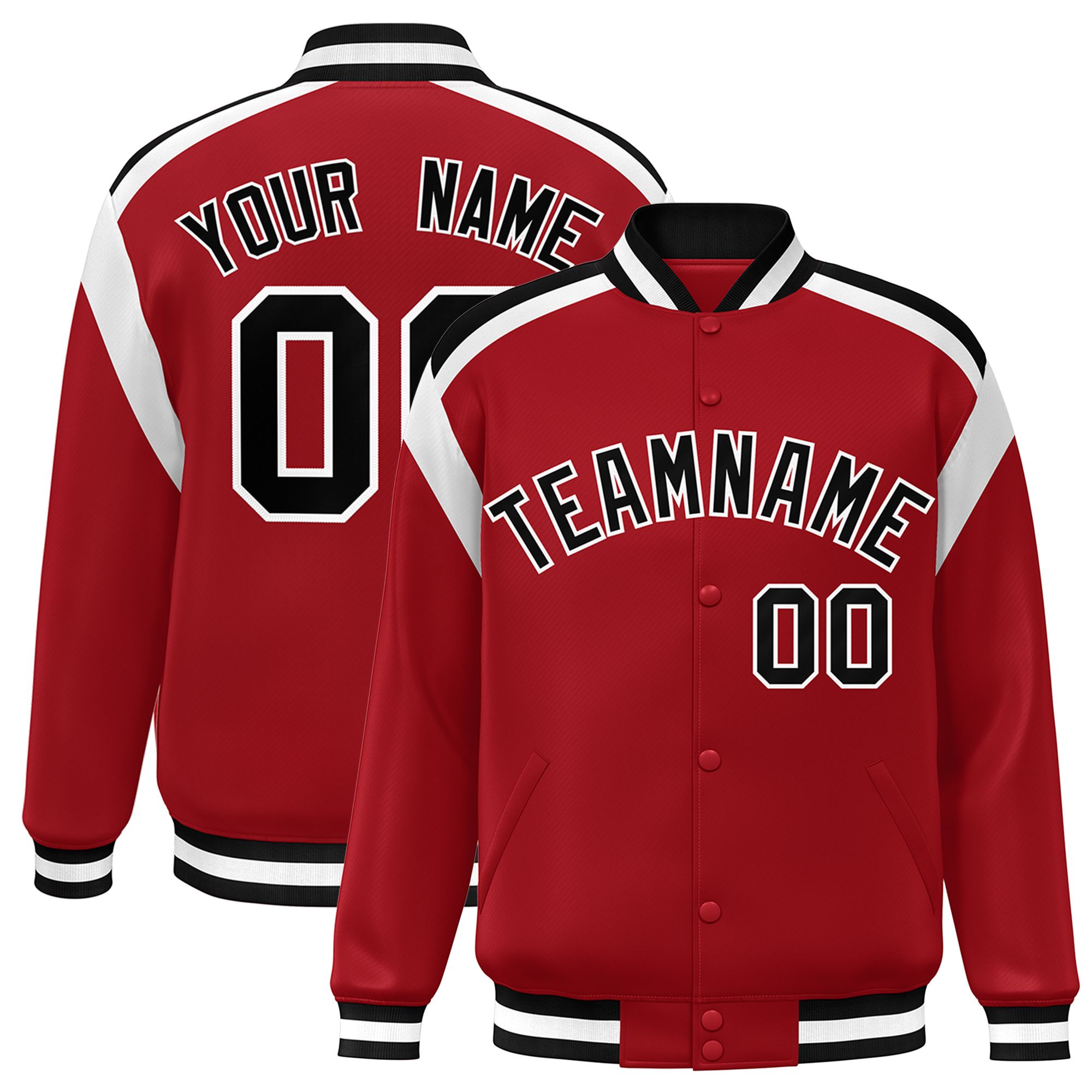 Custom Red Varsity Full-Snap Color Block Letterman Jacket