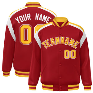 Custom Red Varsity Full-Snap Color Block Letterman Jacket