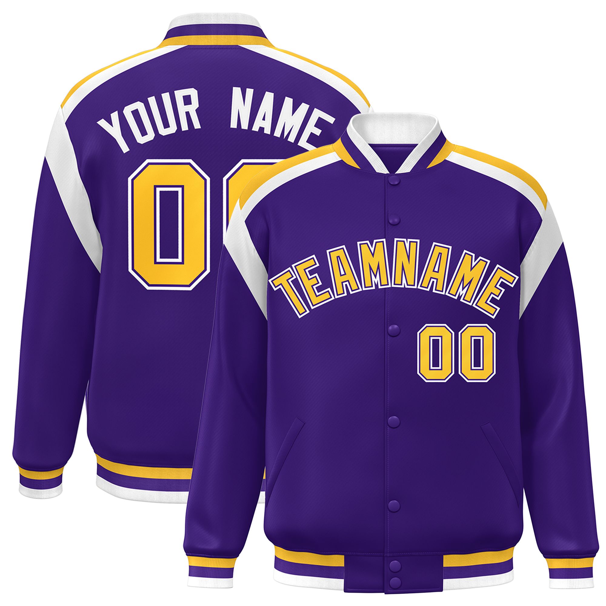 Custom Purple Varsity Full-Snap Color Block Letterman Jacket