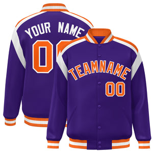 Custom Purple Varsity Full-Snap Color Block Letterman Jacket