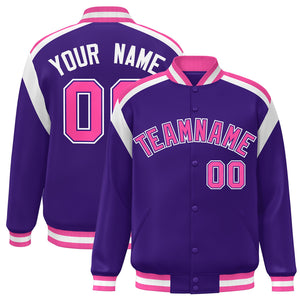 Custom Purple Varsity Full-Snap Color Block Letterman Jacket