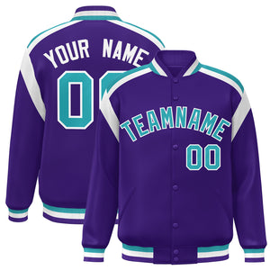 Custom Purple Varsity Full-Snap Color Block Letterman Jacket