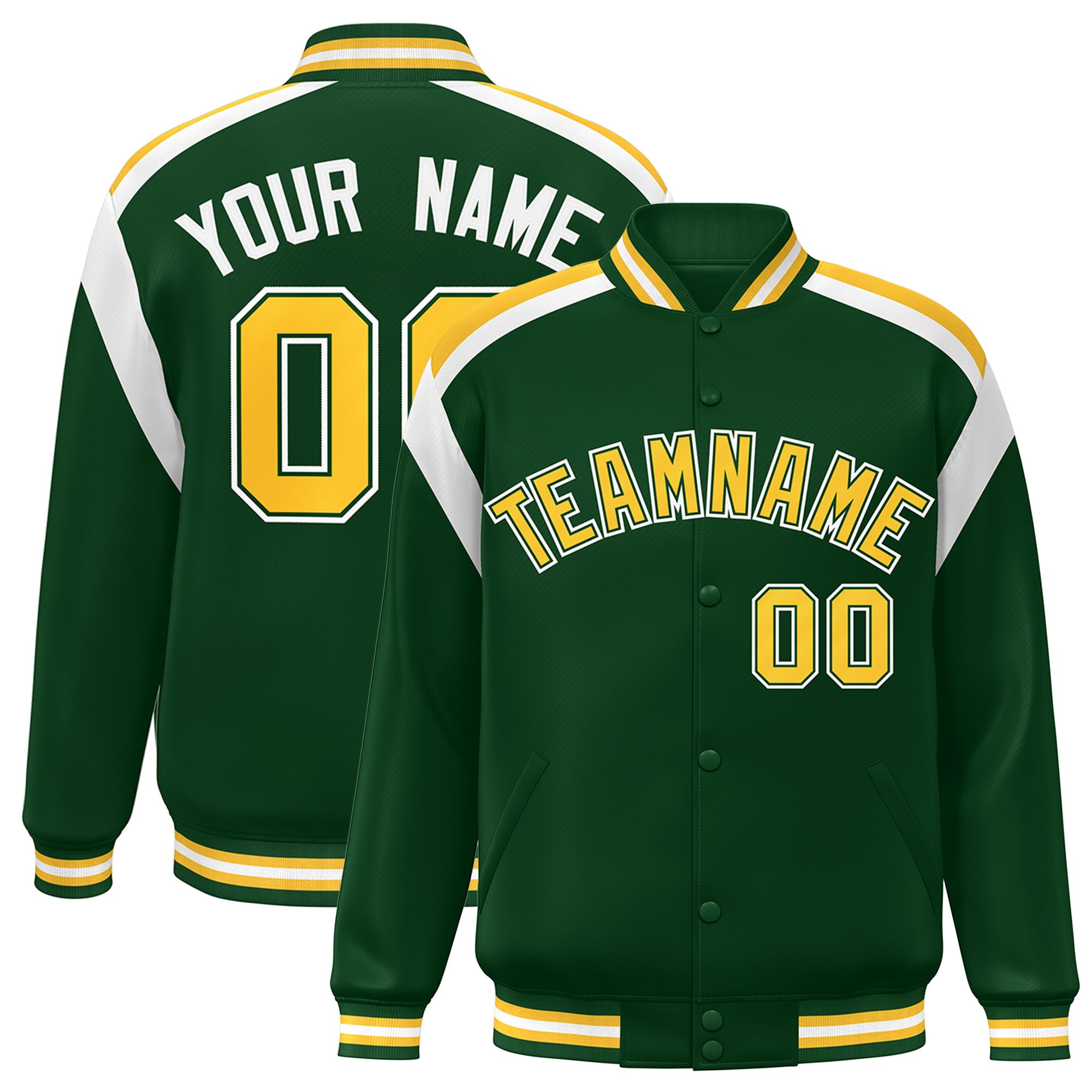 Custom Green Varsity Full-Snap Color Block Letterman Jacket