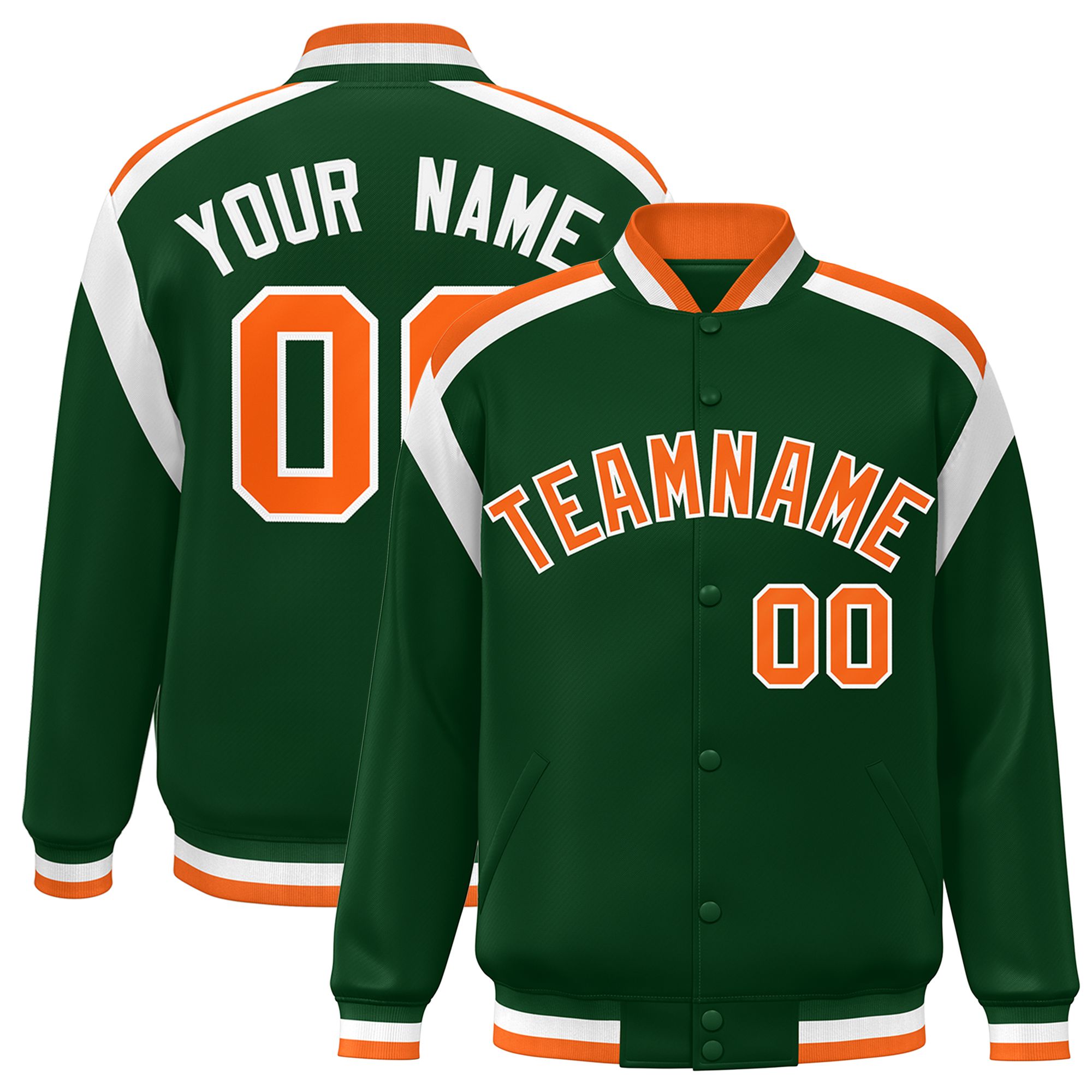 Custom Green Varsity Full-Snap Color Block Letterman Jacket