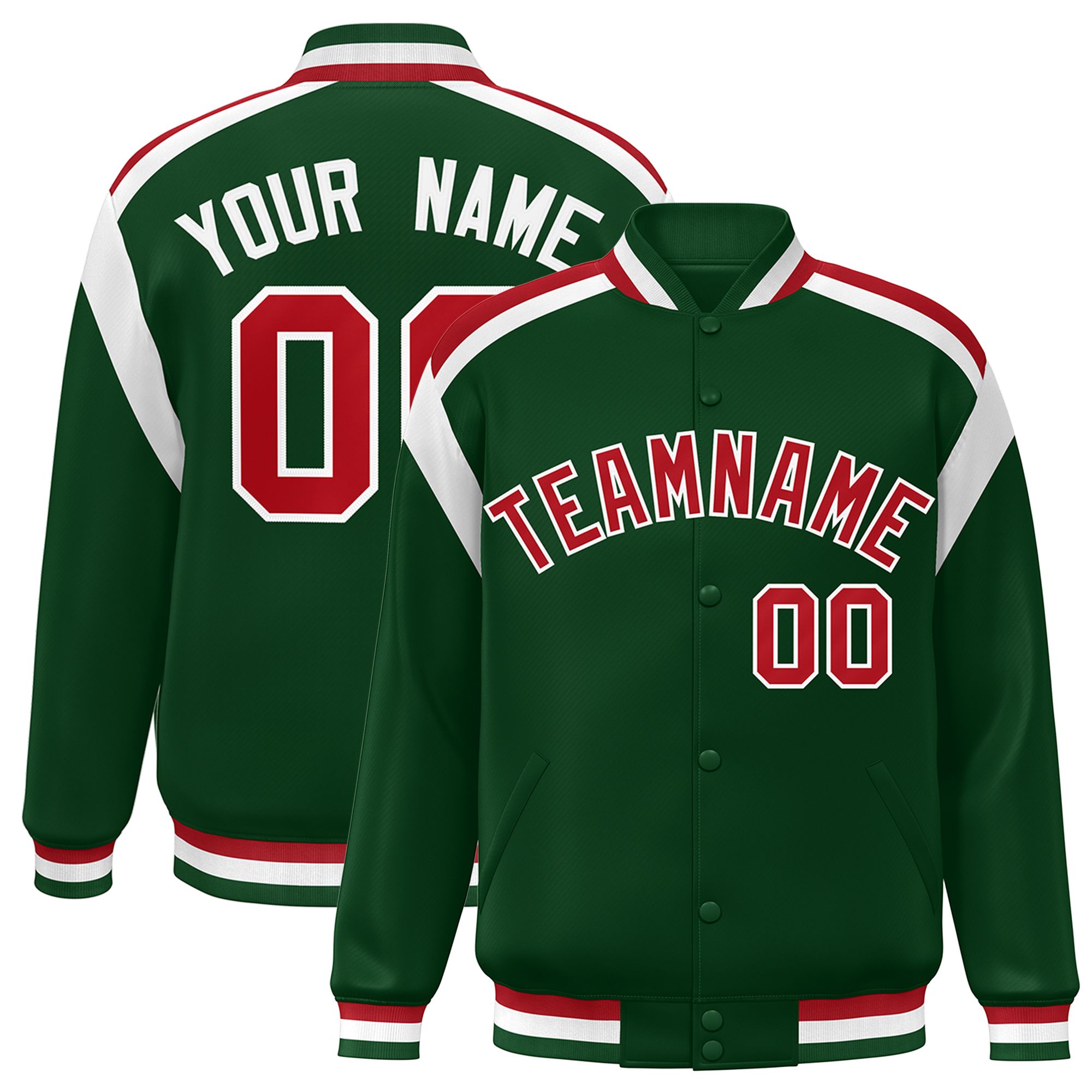 Custom Green Varsity Full-Snap Color Block Letterman Jacket