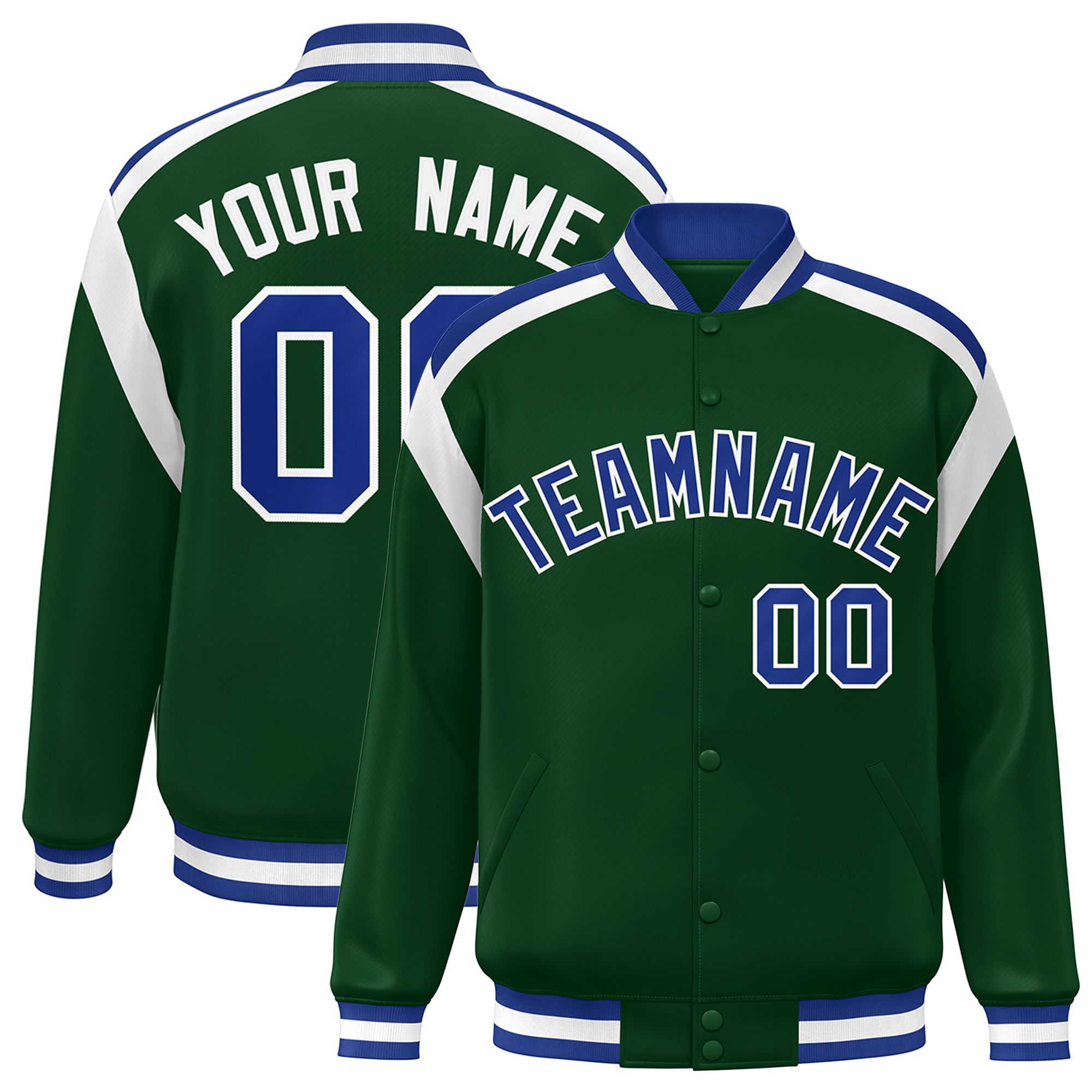 Custom Green Varsity Full-Snap Color Block Letterman Jacket