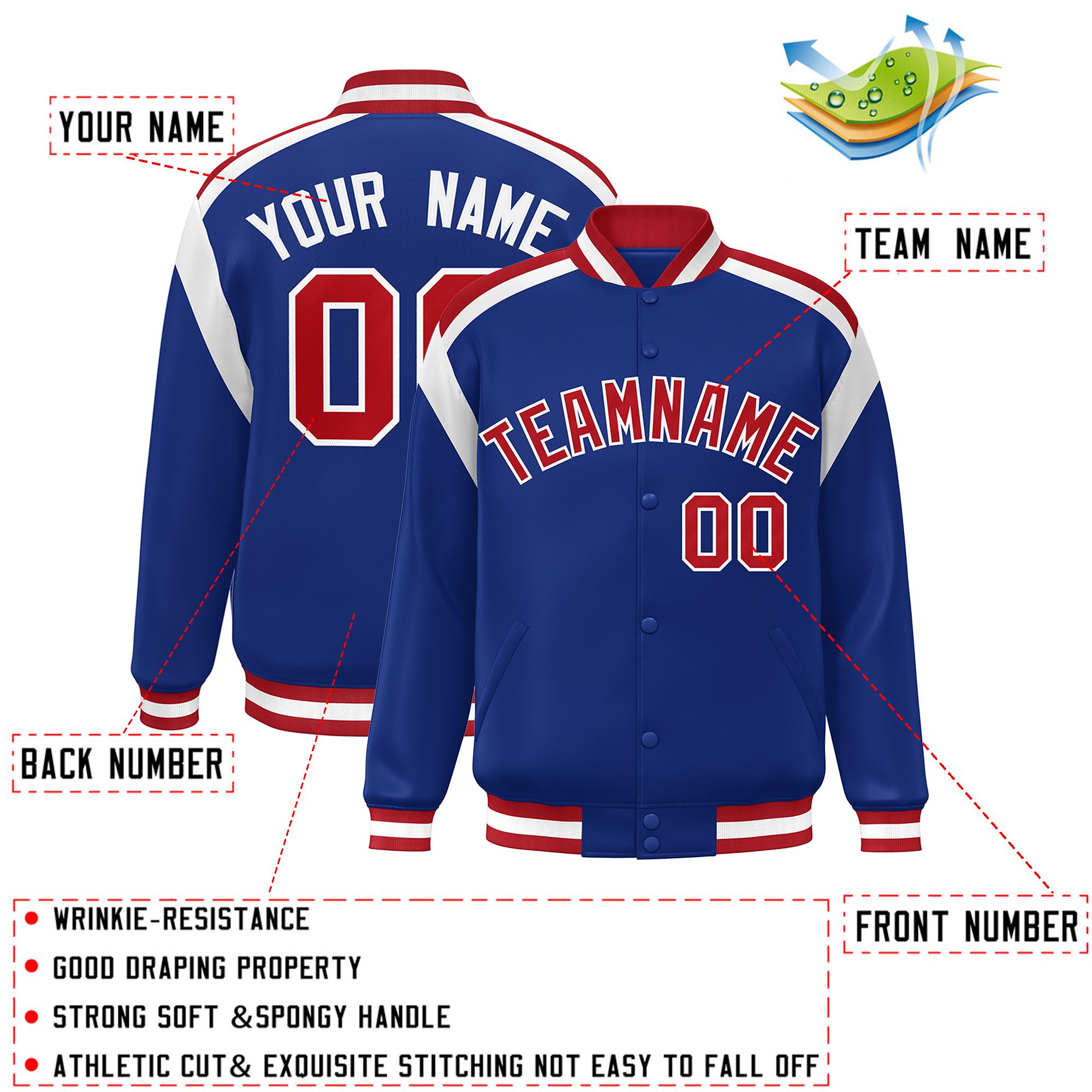 Custom Royal Varsity Full-Snap Color Block Letterman Jacket