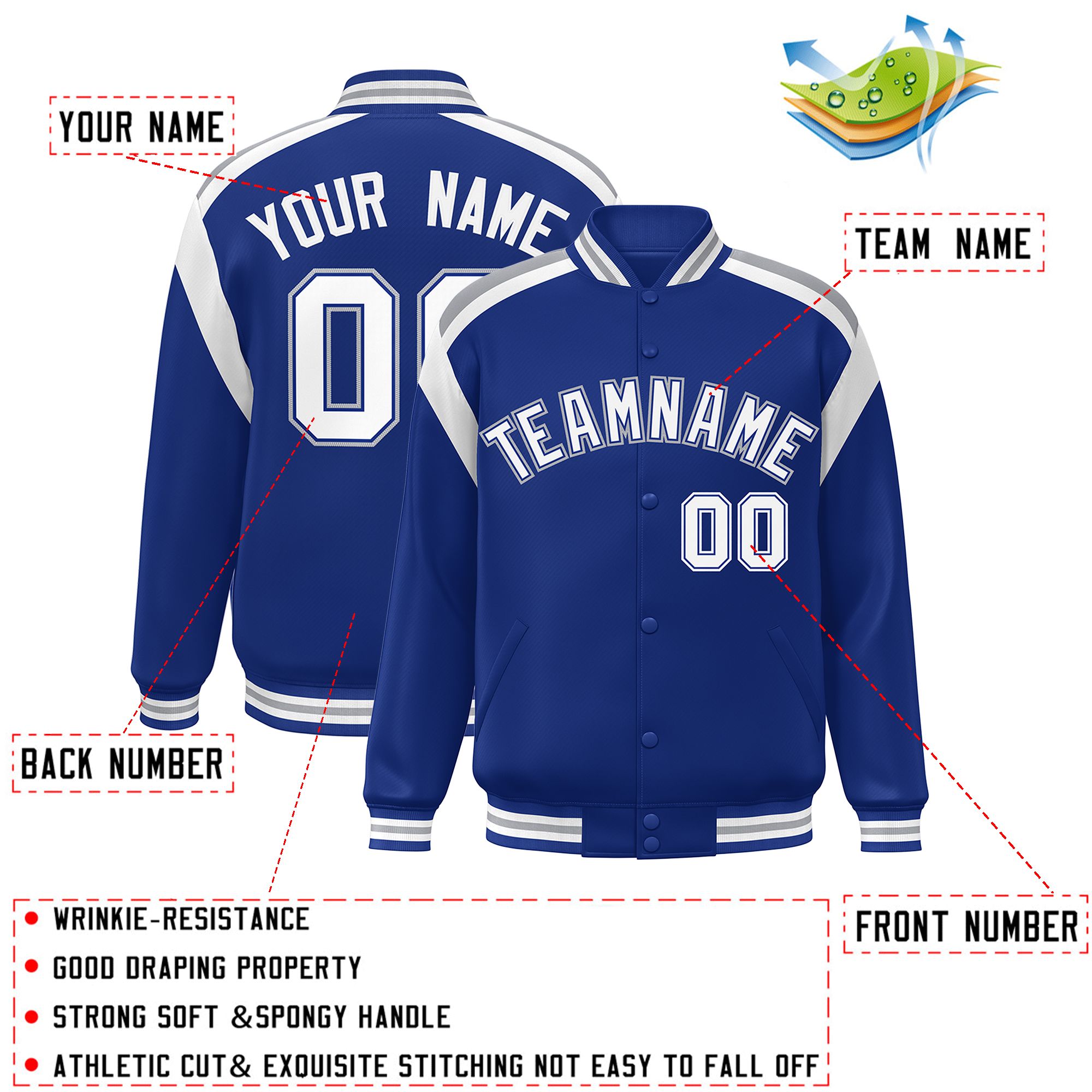 Custom Royal Varsity Full-Snap Color Block Letterman Jacket