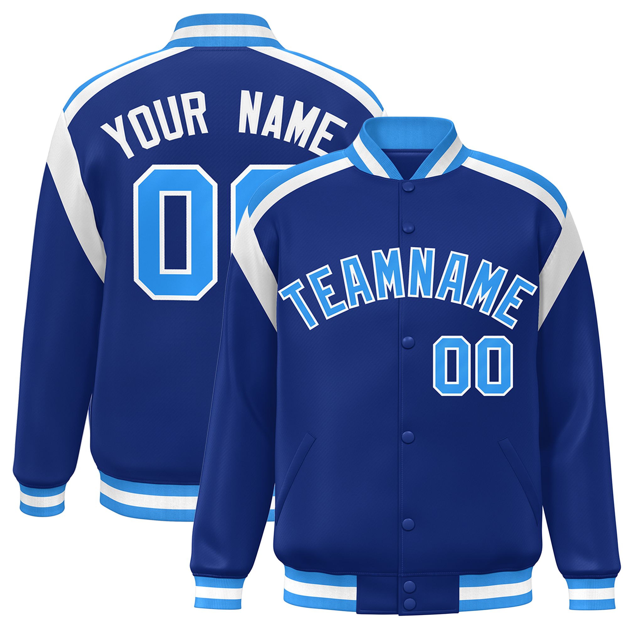 Custom Royal Varsity Full-Snap Color Block Letterman Jacket