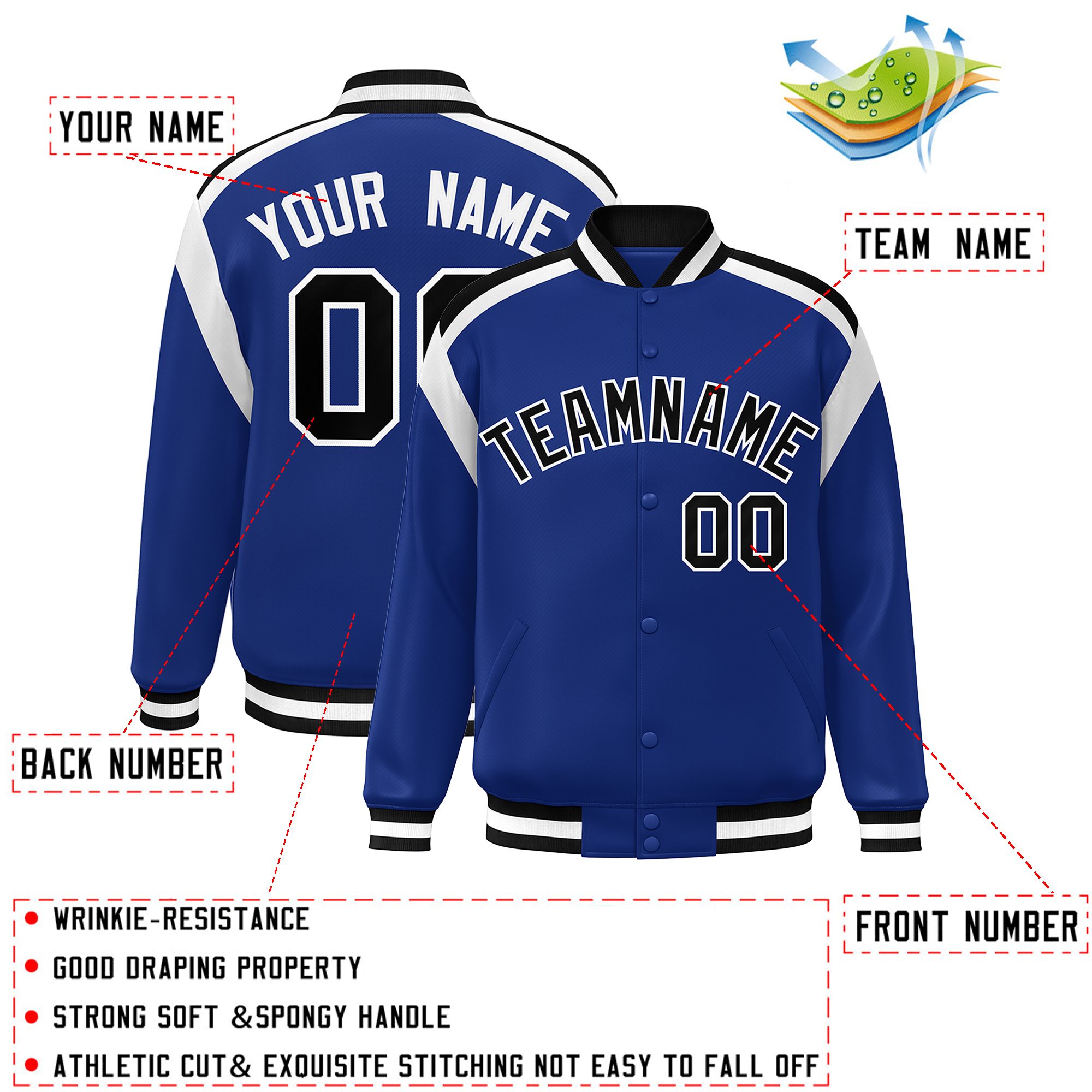 Custom Royal Varsity Full-Snap Color Block Letterman Jacket