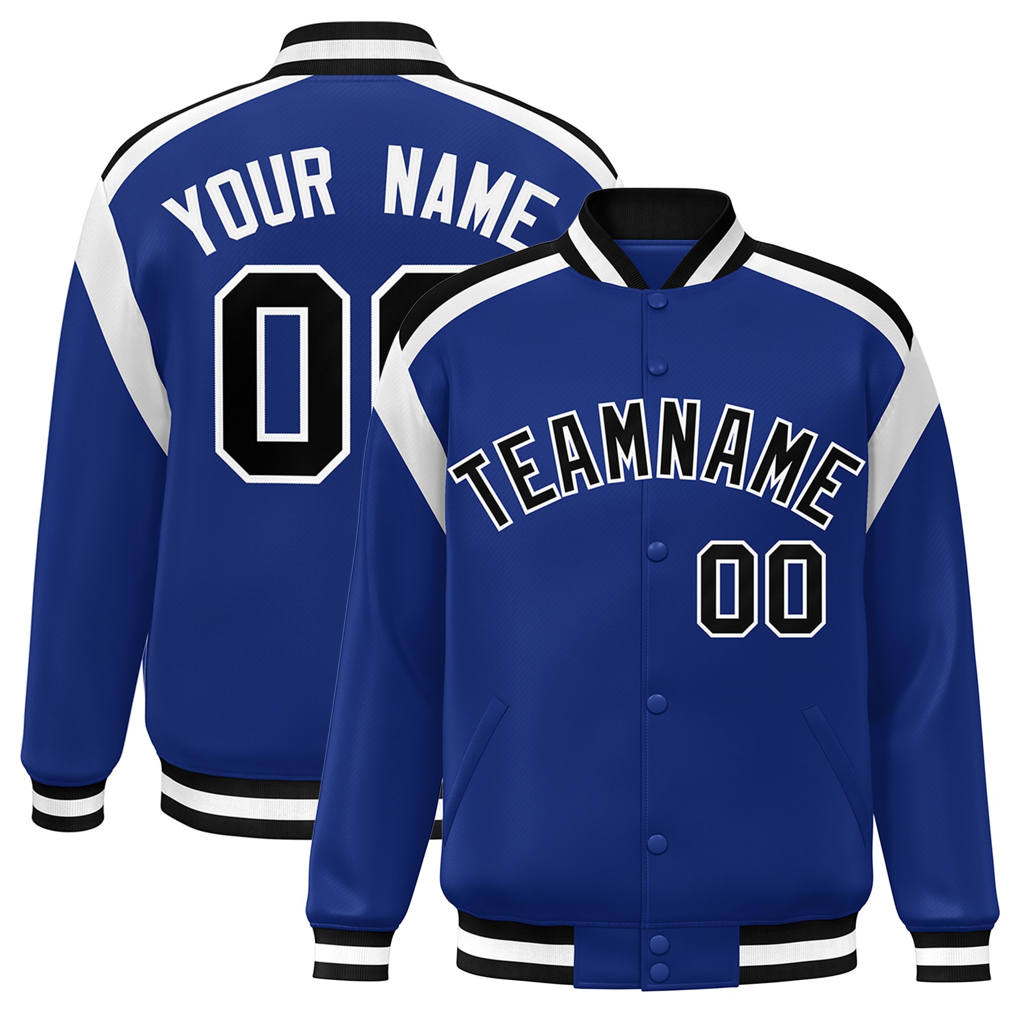 Custom Royal Varsity Full-Snap Color Block Letterman Jacket