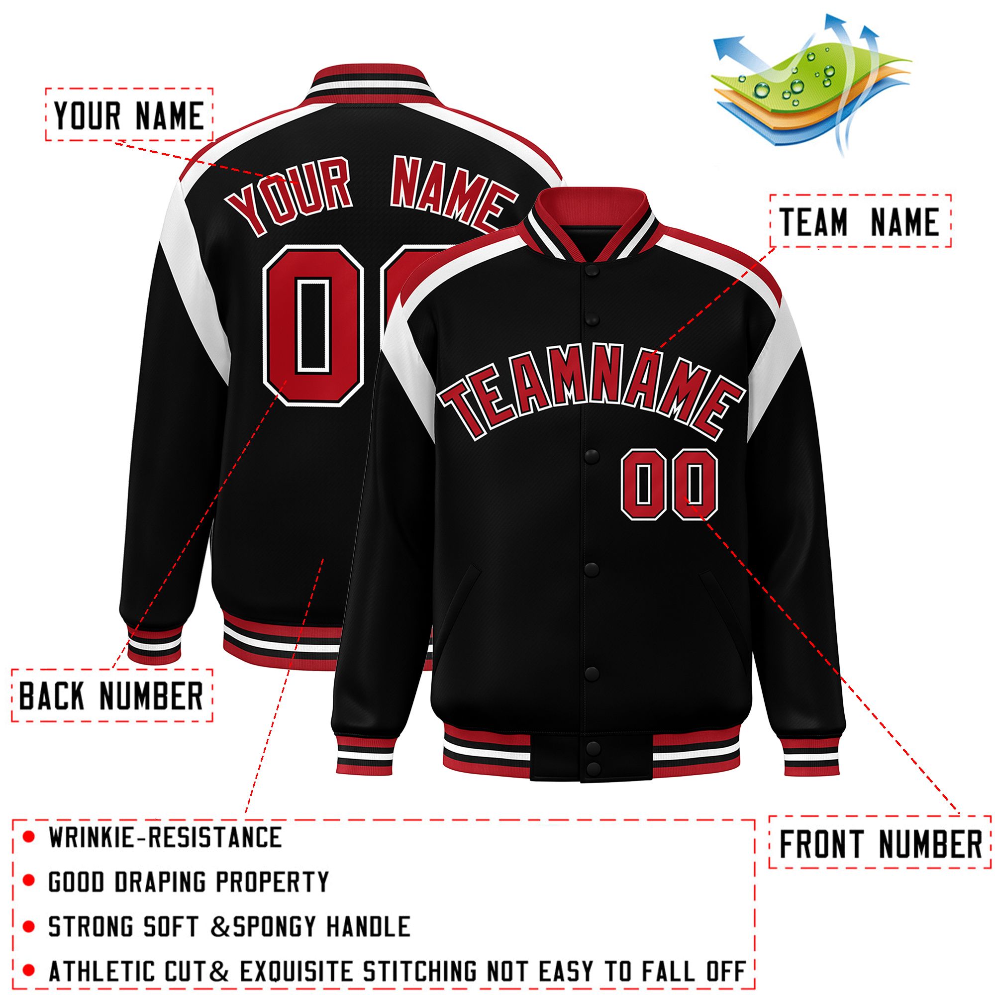 Custom Black Varsity Full-Snap Color Block Letterman Jacket