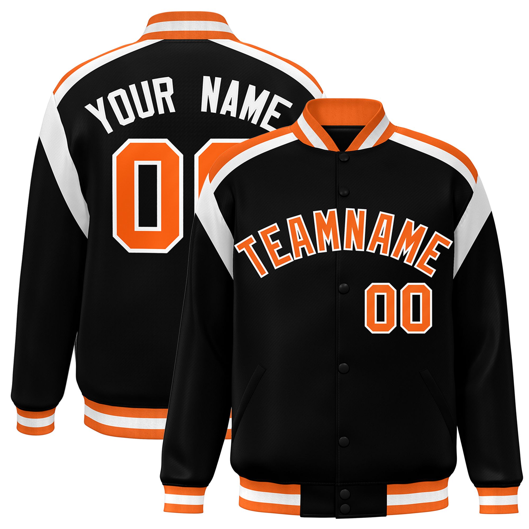 Custom Black Varsity Full-Snap Color Block Letterman Jacket