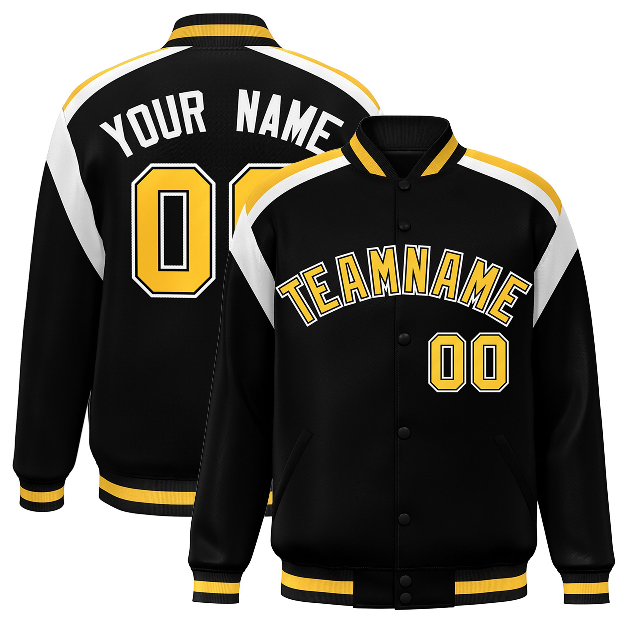 Custom Black Varsity Full-Snap Color Block Letterman Jacket